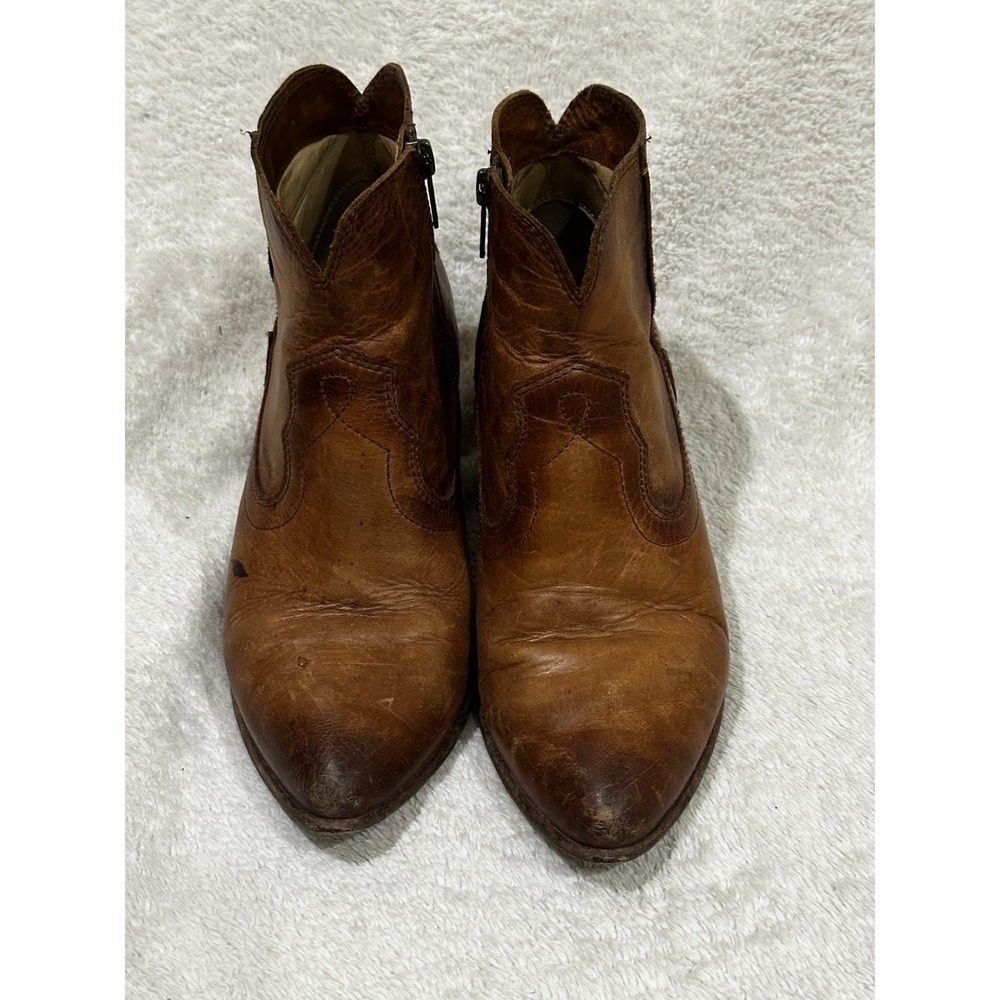 Frye Renne Brown Leather Zip Up Western Ankle Boots Size 8.5 Women Flaw